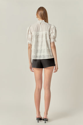 ENGLISH FACTORY - Short Sleeve Lace Babydoll Top - TOPS available at Objectrare