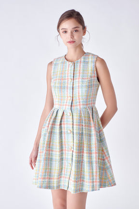 ENGLISH FACTORY - Plaid Boucle Mini Dress - DRESSES available at Objectrare