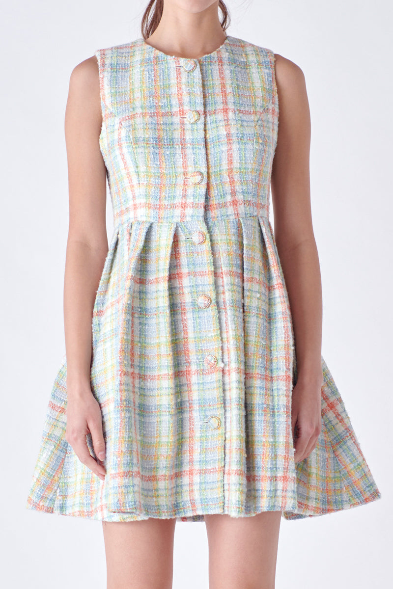 ENGLISH FACTORY - Plaid Boucle Mini Dress - DRESSES available at Objectrare