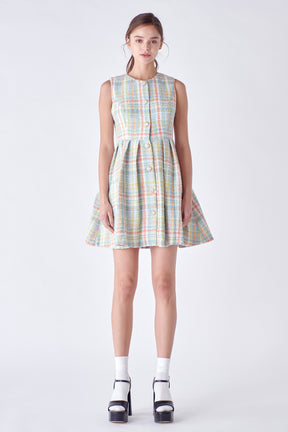 ENGLISH FACTORY - Plaid Boucle Mini Dress - DRESSES available at Objectrare