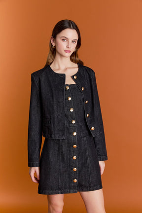 ENGLISH FACTORY - Vivienne Cropped Denim Jacket - JACKETS available at Objectrare