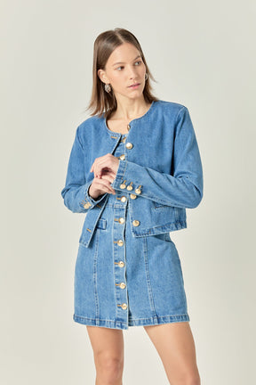 ENGLISH FACTORY - Cropped Denim Jacket - JACKETS available at Objectrare