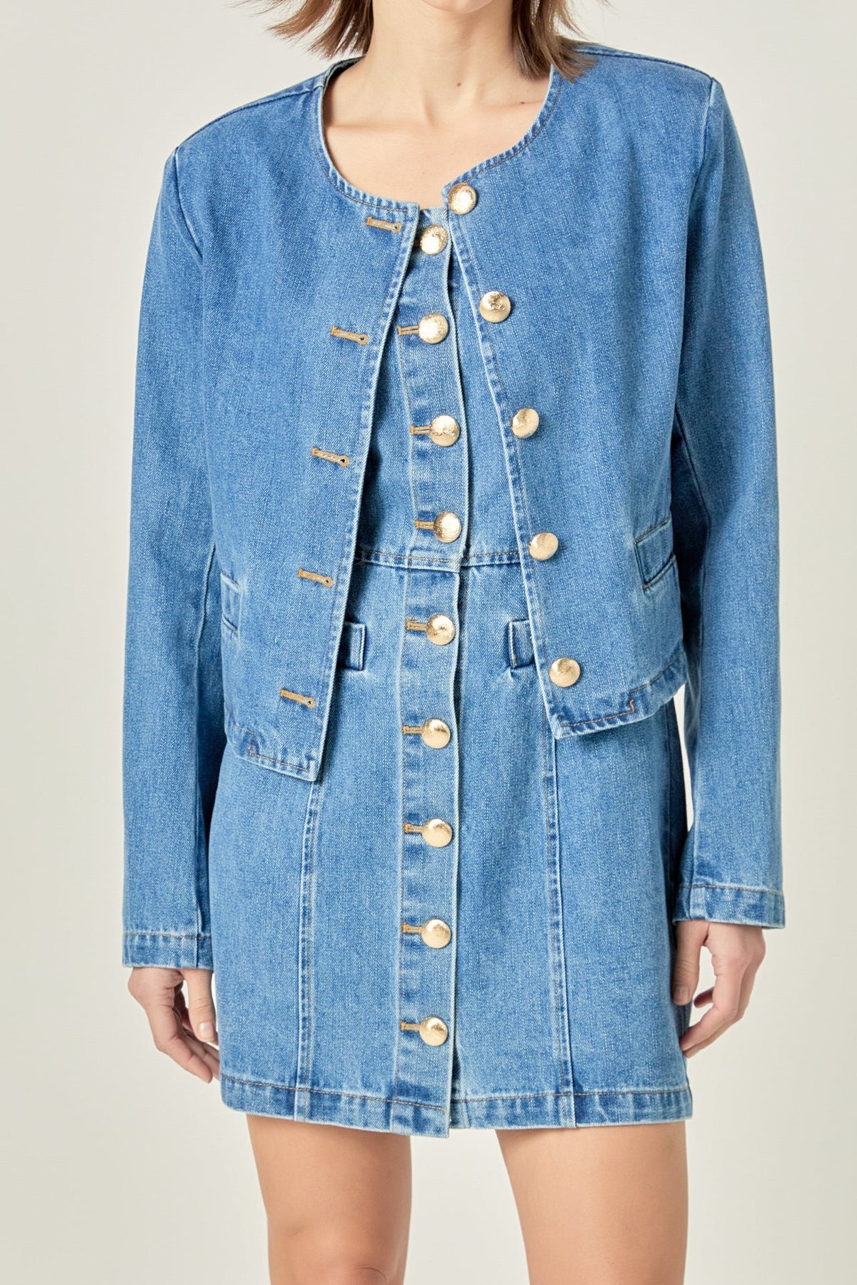 ENGLISH FACTORY - Cropped Denim Jacket - JACKETS available at Objectrare