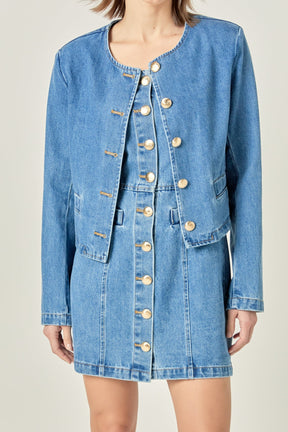ENGLISH FACTORY - Cropped Denim Jacket - JACKETS available at Objectrare