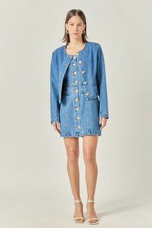 ENGLISH FACTORY - Cropped Denim Jacket - JACKETS available at Objectrare