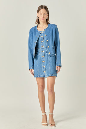 ENGLISH FACTORY - Cropped Denim Jacket - JACKETS available at Objectrare