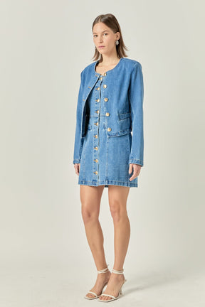 ENGLISH FACTORY - Cropped Denim Jacket - JACKETS available at Objectrare