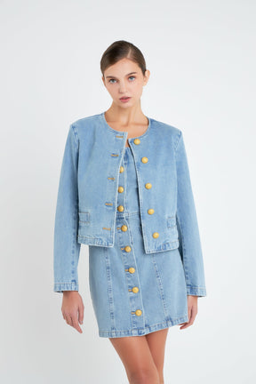 ENGLISH FACTORY - English Factory - Vivienne Cropped Denim Jacket - JACKETS available at Objectrare