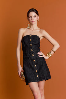 ENGLISH FACTORY - Vivienne Denim Tube Mini Dress - DRESSES available at Objectrare