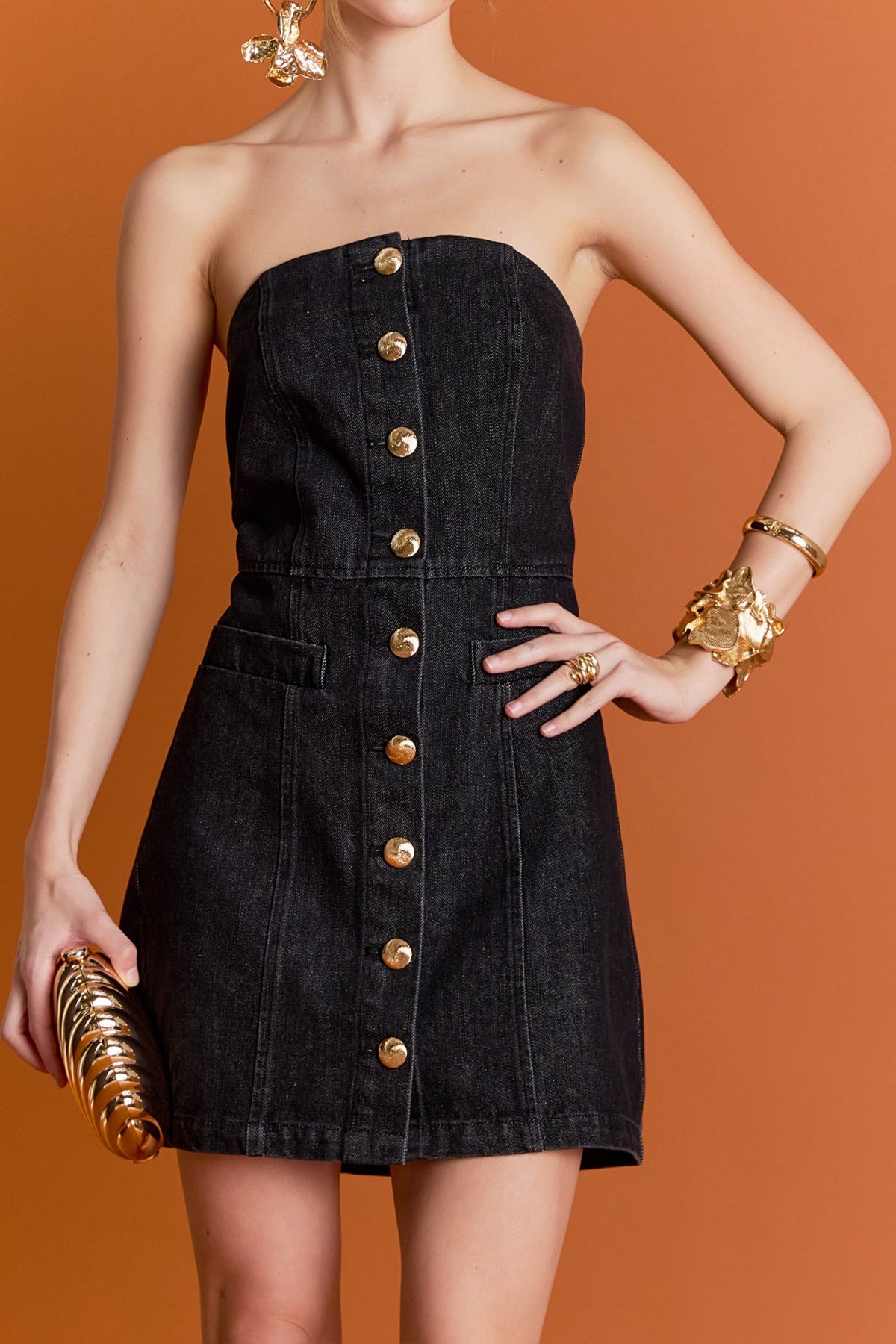 ENGLISH FACTORY - Vivienne Denim Tube Mini Dress - DRESSES available at Objectrare