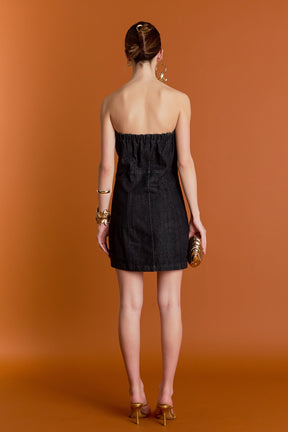 ENGLISH FACTORY - Vivienne Denim Tube Mini Dress - DRESSES available at Objectrare