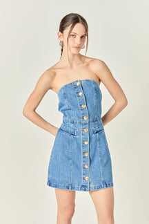 ENGLISH FACTORY - Vivienne Denim Tube Mini Dress - DRESSES available at Objectrare