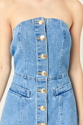 ENGLISH FACTORY - Denim Tube Mini Dress in Dark Denim - DRESSES available at Objectrare