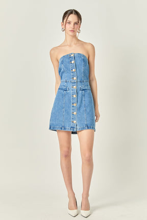 ENGLISH FACTORY - Denim Tube Mini Dress in Dark Denim - DRESSES available at Objectrare