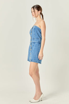 ENGLISH FACTORY - Denim Tube Mini Dress in Dark Denim - DRESSES available at Objectrare