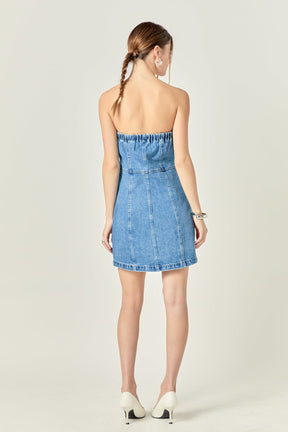 ENGLISH FACTORY - Denim Tube Mini Dress in Dark Denim - DRESSES available at Objectrare