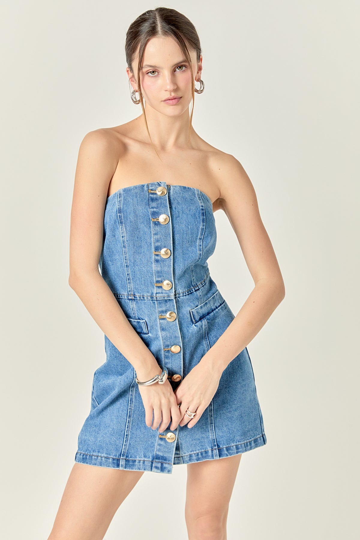 ENGLISH FACTORY - Denim Tube Mini Dress - DRESSES available at Objectrare