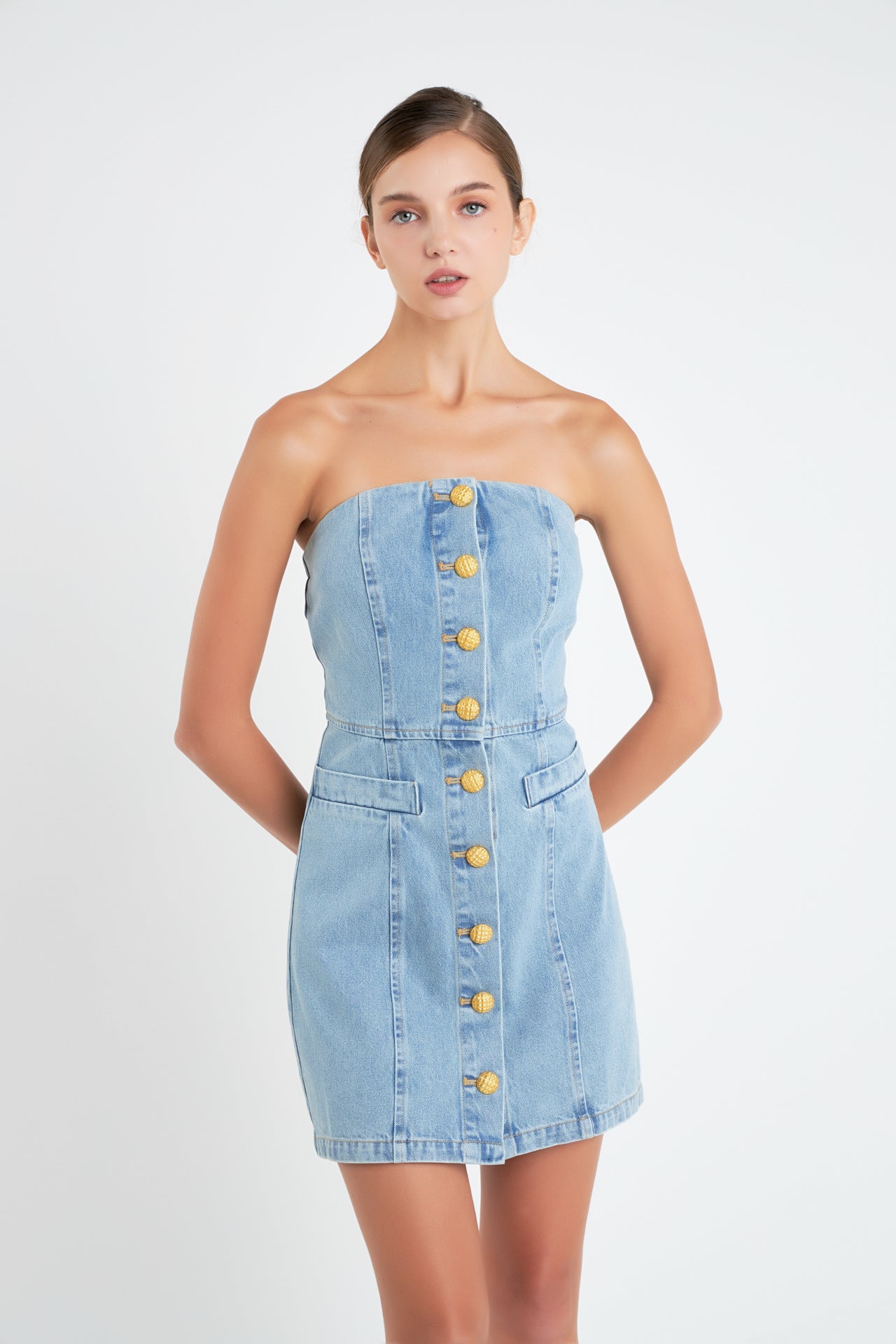 ENGLISH FACTORY - English Factory - Denim Tube Mini Dress - DRESSES available at Objectrare