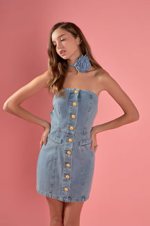 ENGLISH FACTORY - English Factory - Denim Tube Mini Dress - DRESSES available at Objectrare