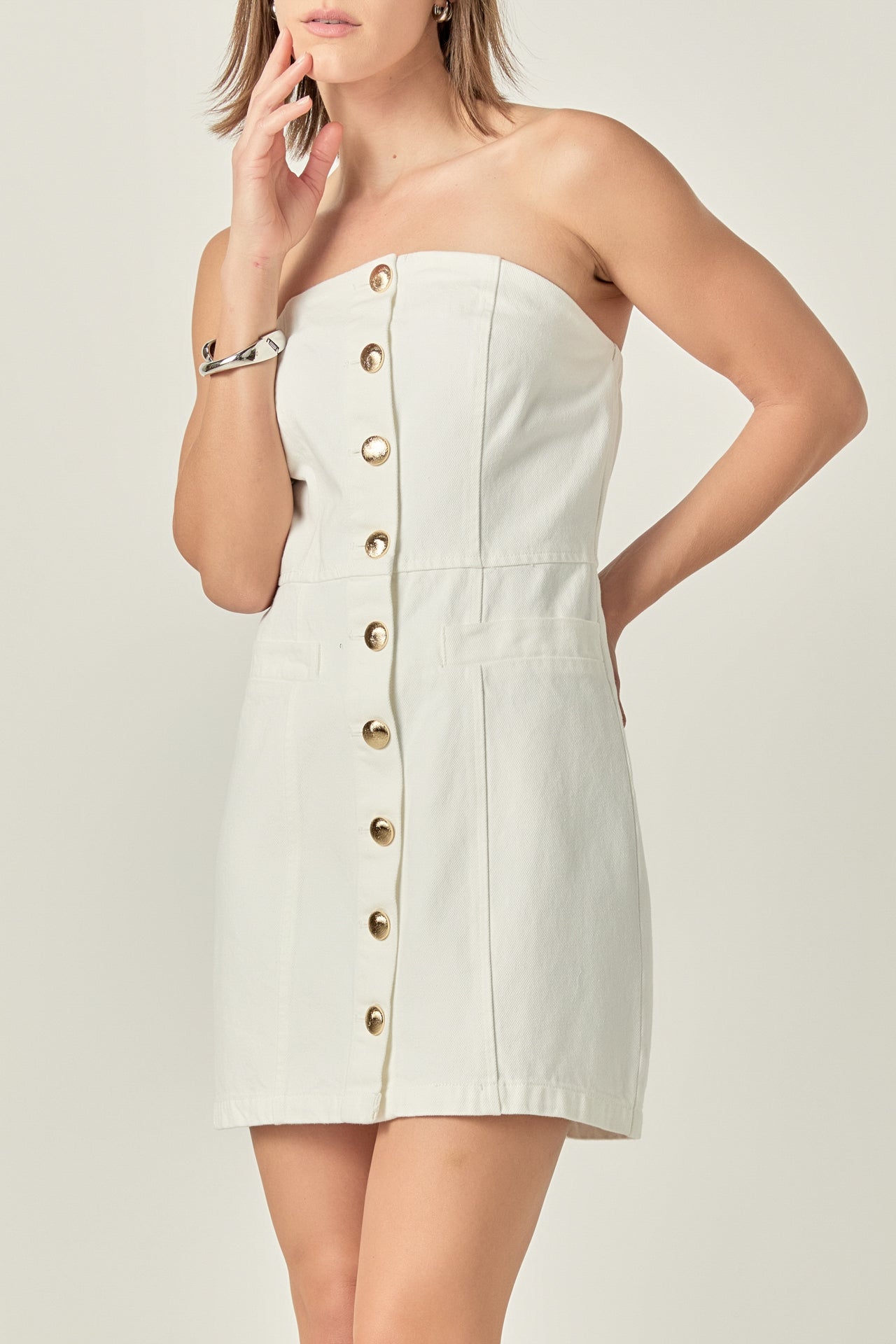 ENGLISH FACTORY - Vivienne Denim Tube Mini Dress - DRESSES available at Objectrare