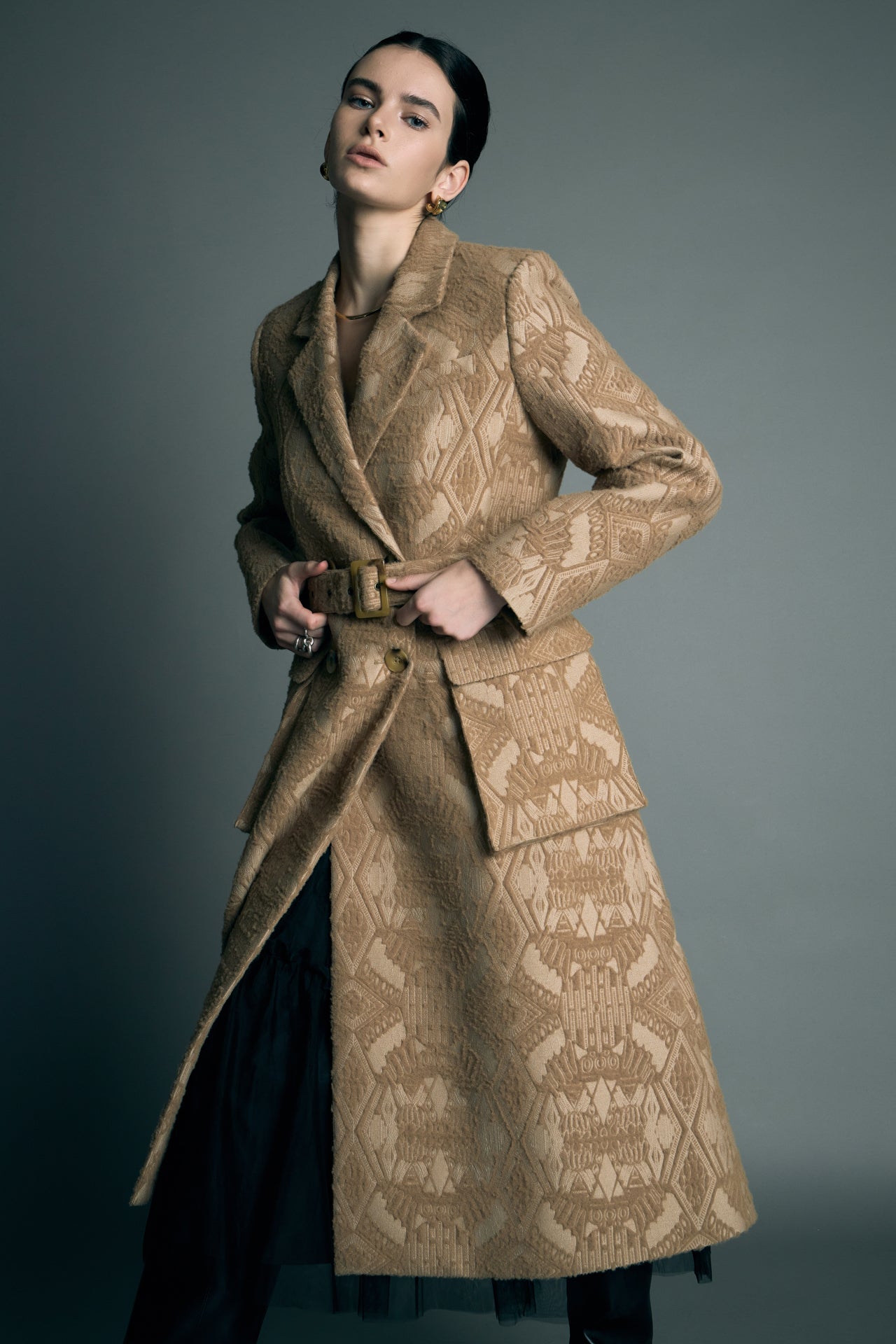 ENGLISH FACTORY - Premium Wool Brocade Swing Coat - COATS available at Objectrare