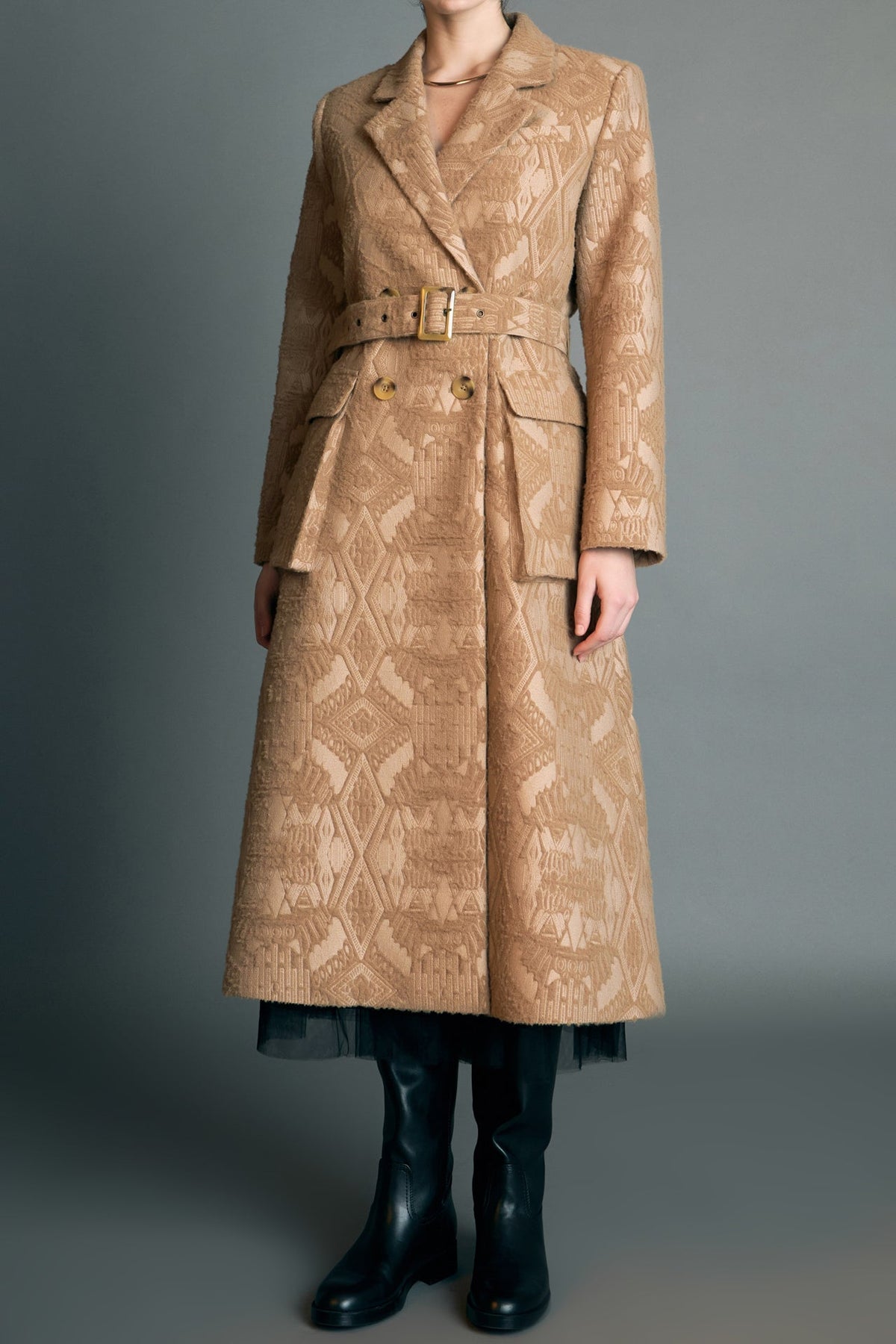 ENGLISH FACTORY - English Factory - Premium Wool Brocade Swing Coat - COATS available at Objectrare