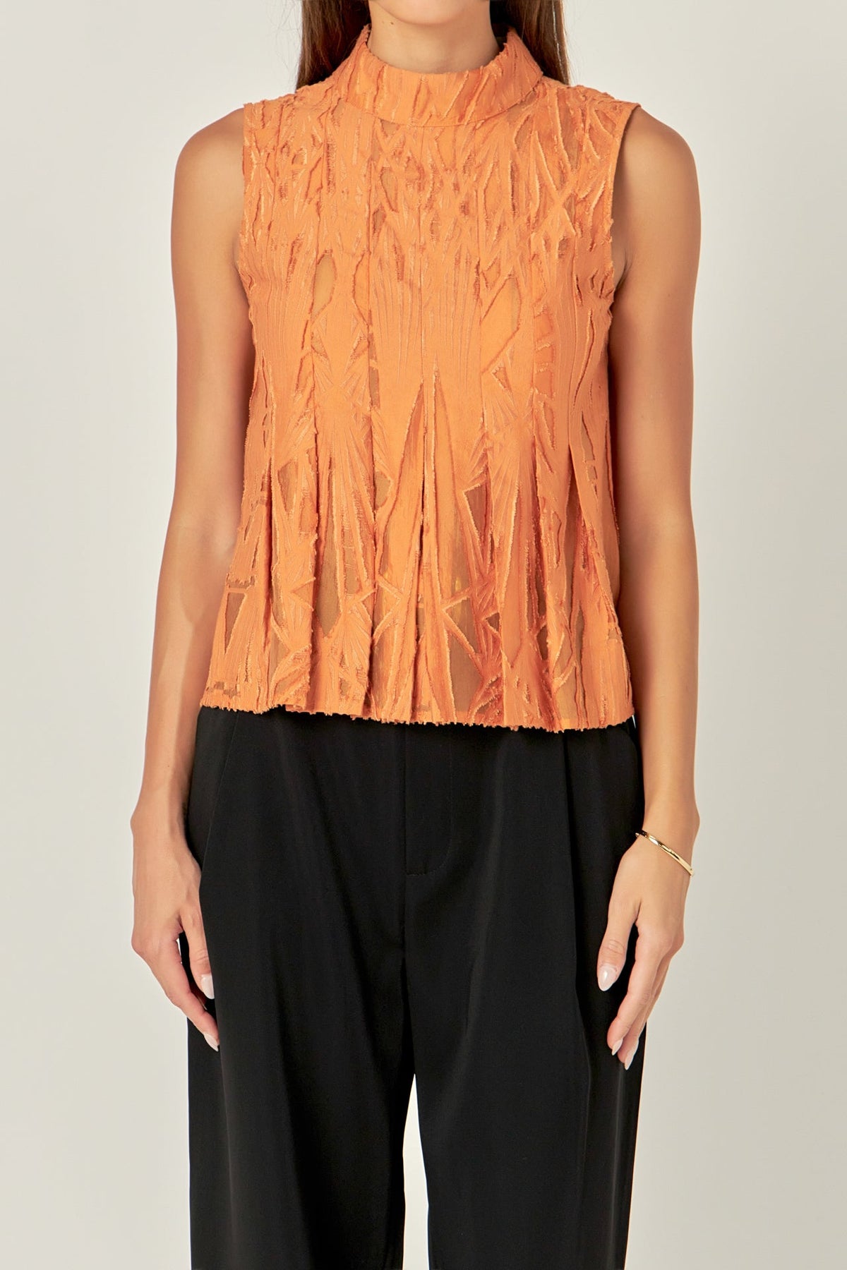 ENGLISH FACTORY - Burnout Pleated sleeveless Top - TOPS available at Objectrare