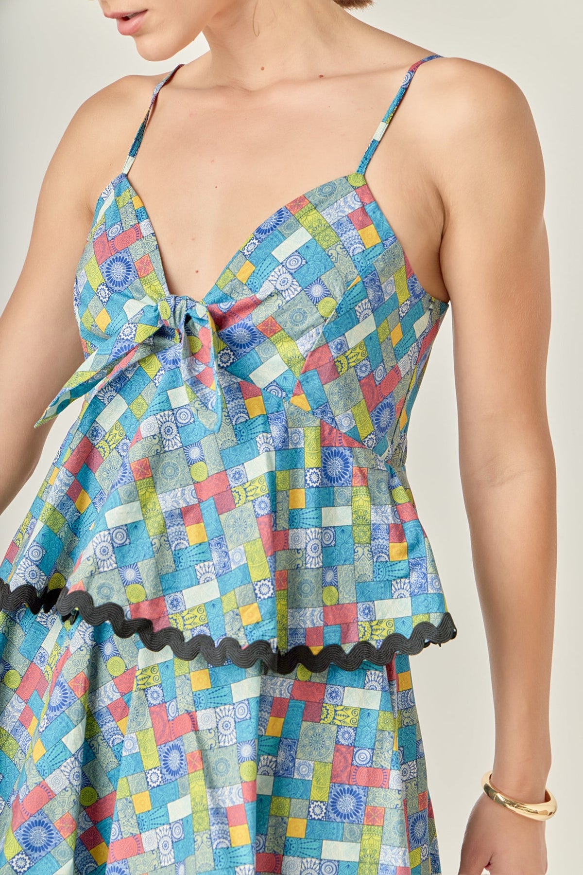 ENGLISH FACTORY - Grid Print Tiered Maxi Dress with Ric Rac Trim - DRESSES available at Objectrare