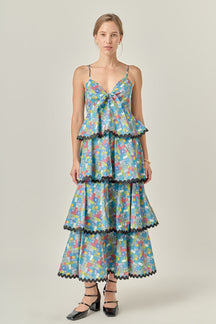 ENGLISH FACTORY - Grid Print Tiered Maxi Dress with Ric Rac Trim - DRESSES available at Objectrare