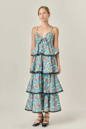 ENGLISH FACTORY - Grid Print Tiered Maxi Dress with Ric Rac Trim - DRESSES available at Objectrare