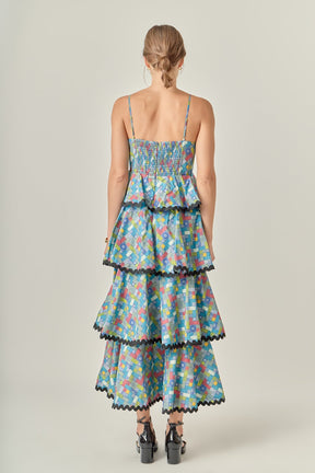 ENGLISH FACTORY - Grid Print Tiered Maxi Dress with Ric Rac Trim - DRESSES available at Objectrare
