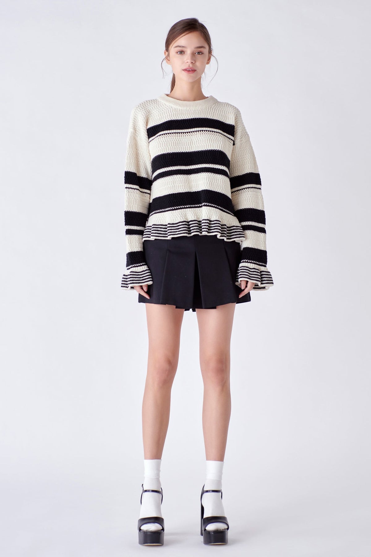 ENGLISH FACTORY - English Factory - Striped Knit Sweater With Ruffles - SWEATERS & KNITS available at Objectrare