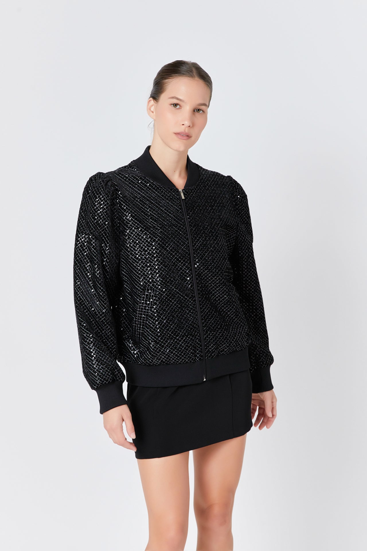 ENDLESS ROSE - Velvet Sequin Bomber Jacket - JACKETS available at Objectrare