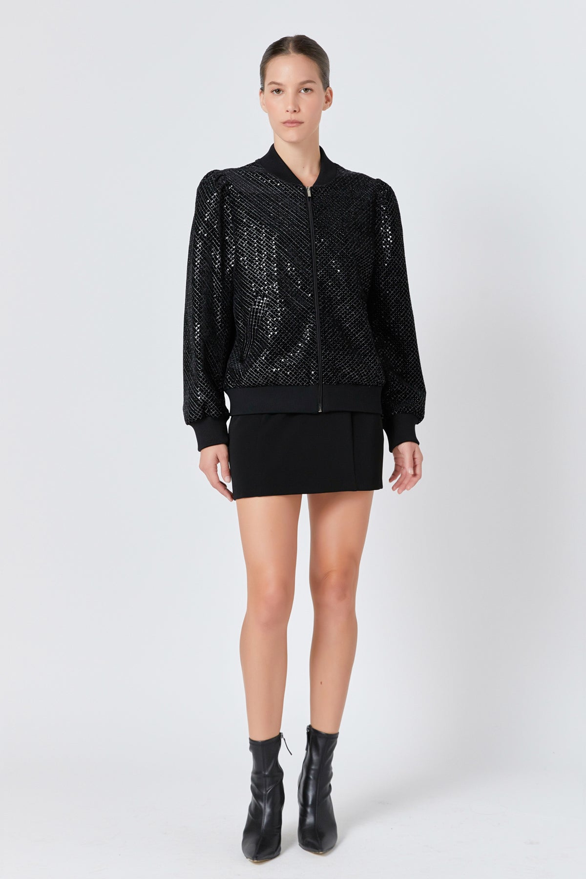 ENDLESS ROSE - Velvet Sequin Bomber Jacket - JACKETS available at Objectrare