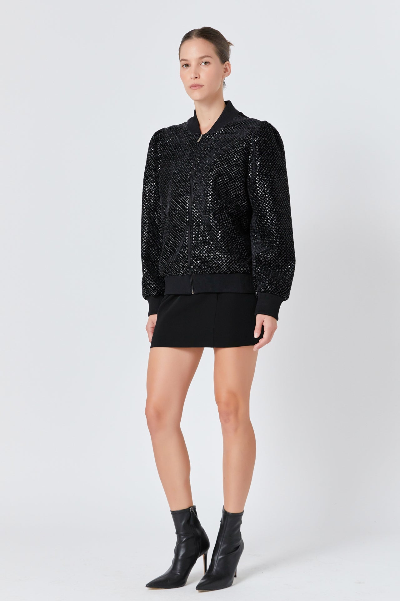 ENDLESS ROSE - Velvet Sequin Bomber Jacket - JACKETS available at Objectrare