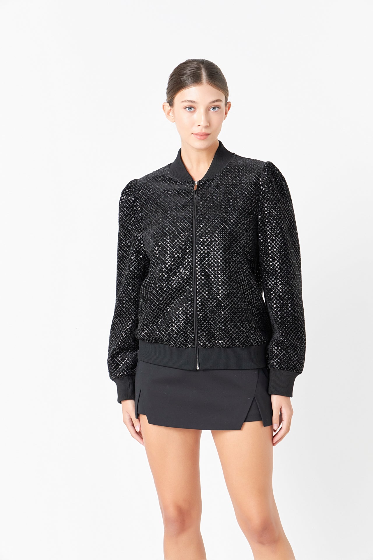 ENDLESS ROSE - Velvet Sequin Bomber Jacket - JACKETS available at Objectrare