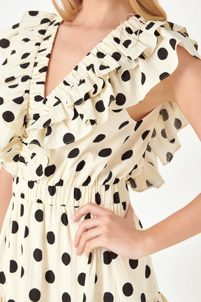 ENGLISH FACTORY - Polka Dot Print Ruffle Detail Maxi Dress - DRESSES available at Objectrare