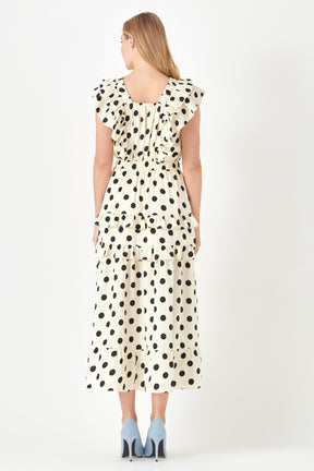 ENGLISH FACTORY - Polka Dot Print Ruffle Detail Maxi Dress - DRESSES available at Objectrare