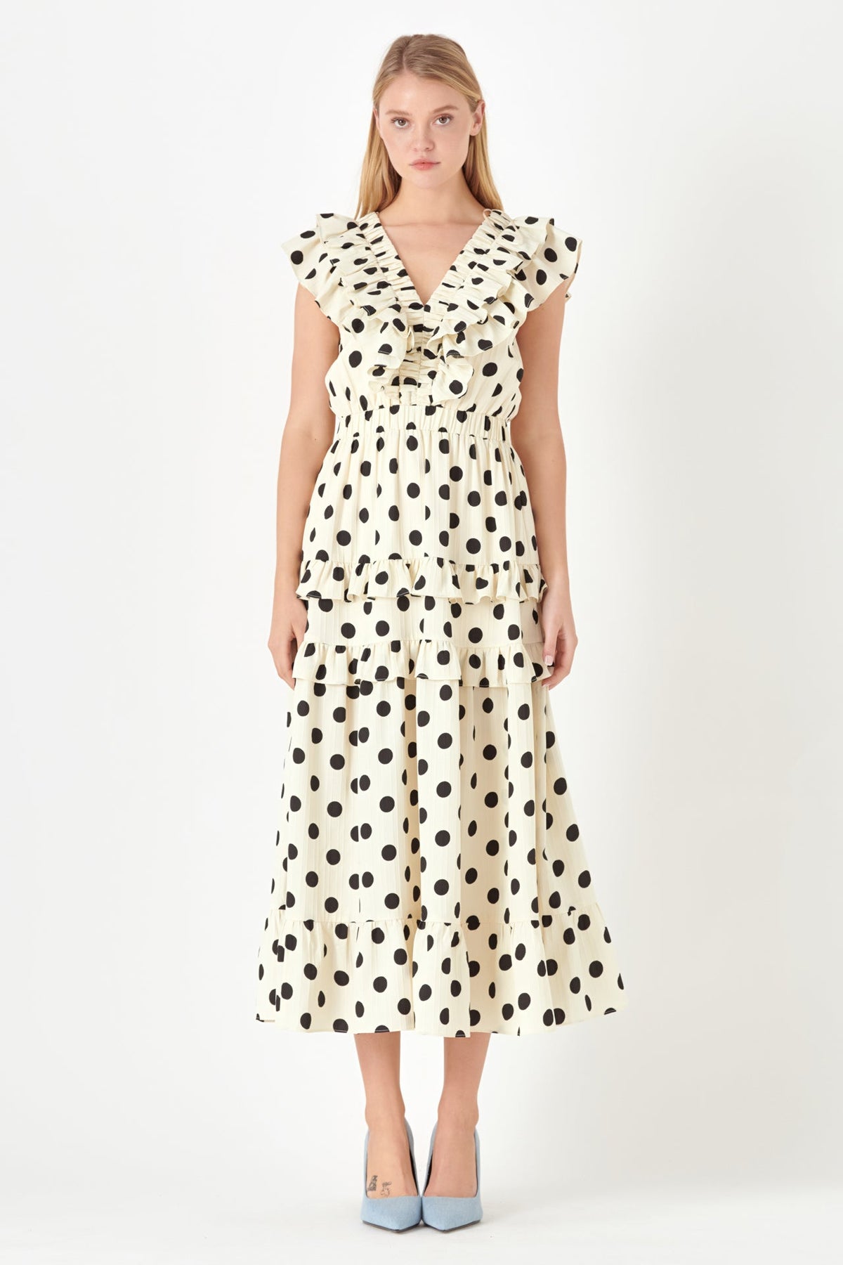 ENGLISH FACTORY - English Factory - Polka Dot Print Ruffle Detail Maxi Dress - DRESSES available at Objectrare