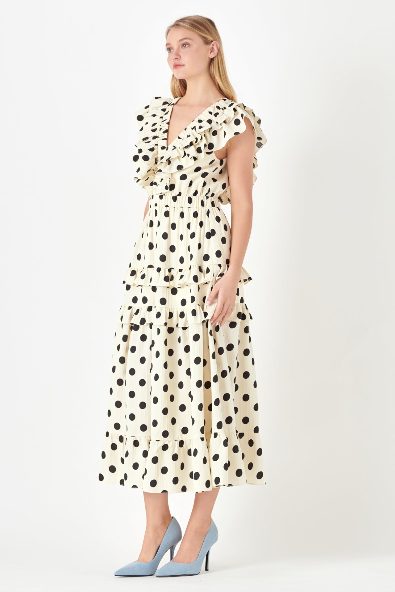 ENGLISH FACTORY - English Factory - Polka Dot Print Ruffle Detail Maxi Dress - DRESSES available at Objectrare