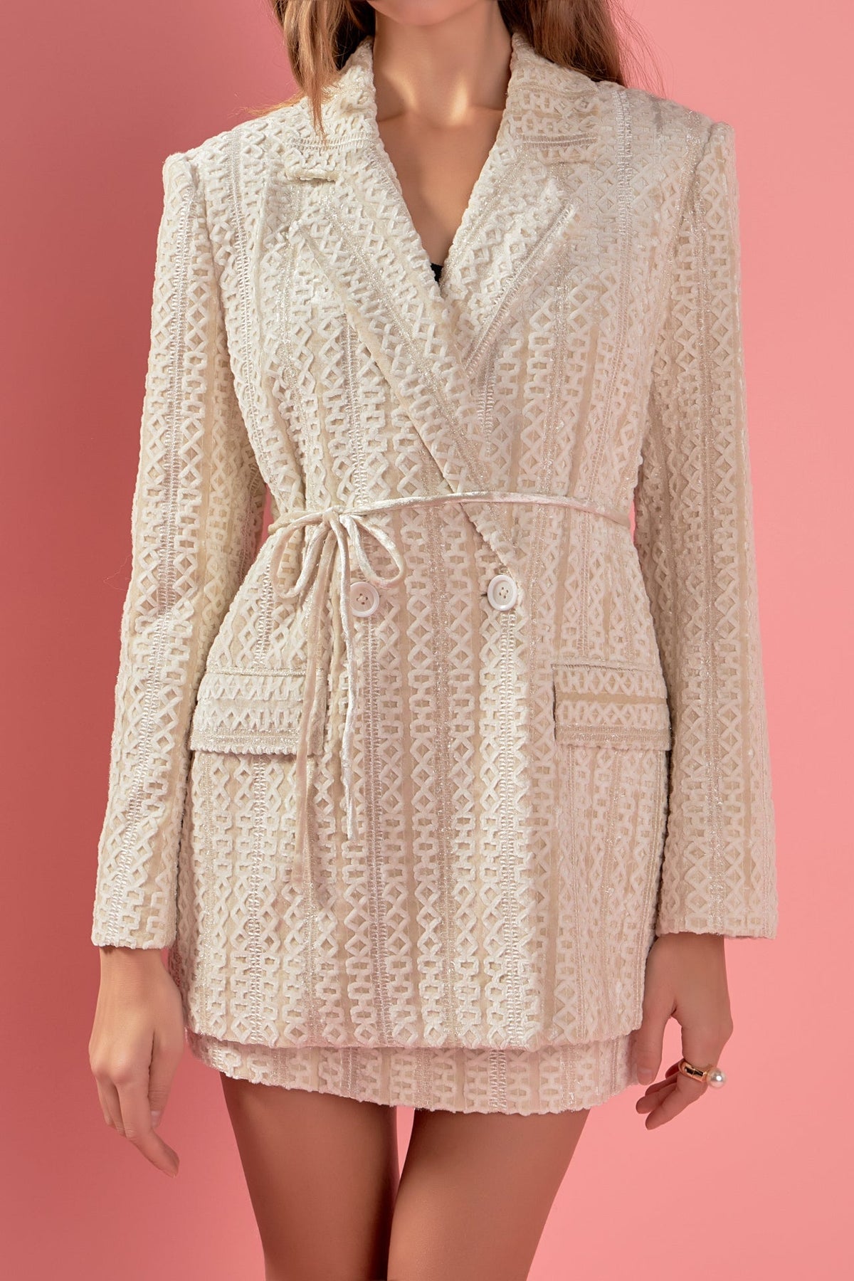 ENGLISH FACTORY - Embellished Velvet Belted Blazer Dress - BLAZERS available at Objectrare