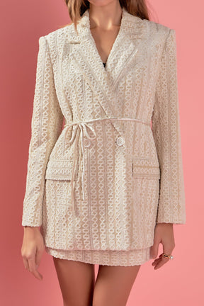 ENGLISH FACTORY - Embellished Velvet Belted Blazer Dress - BLAZERS available at Objectrare