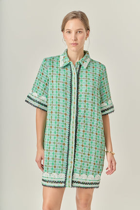 ENGLISH FACTORY - Boucle Mini Shirt Dress With Ric Rac Trim - DRESSES available at Objectrare