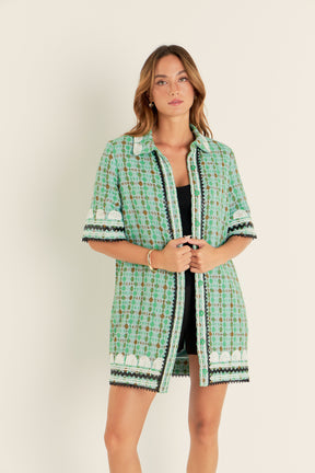 ENGLISH FACTORY - Boucle Mini Shirt Dress With Ric Rac Trim - DRESSES available at Objectrare