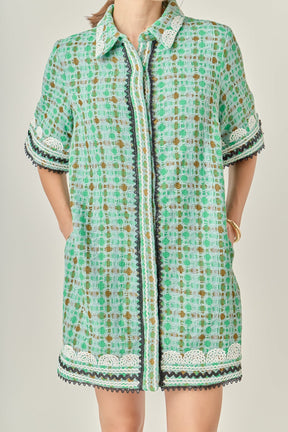 ENGLISH FACTORY - Boucle Mini Shirt Dress With Ric Rac Trim - DRESSES available at Objectrare