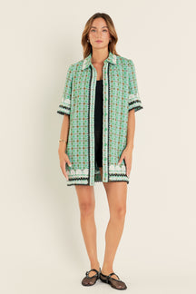 ENGLISH FACTORY - Boucle Mini Shirt Dress With Ric Rac Trim - DRESSES available at Objectrare