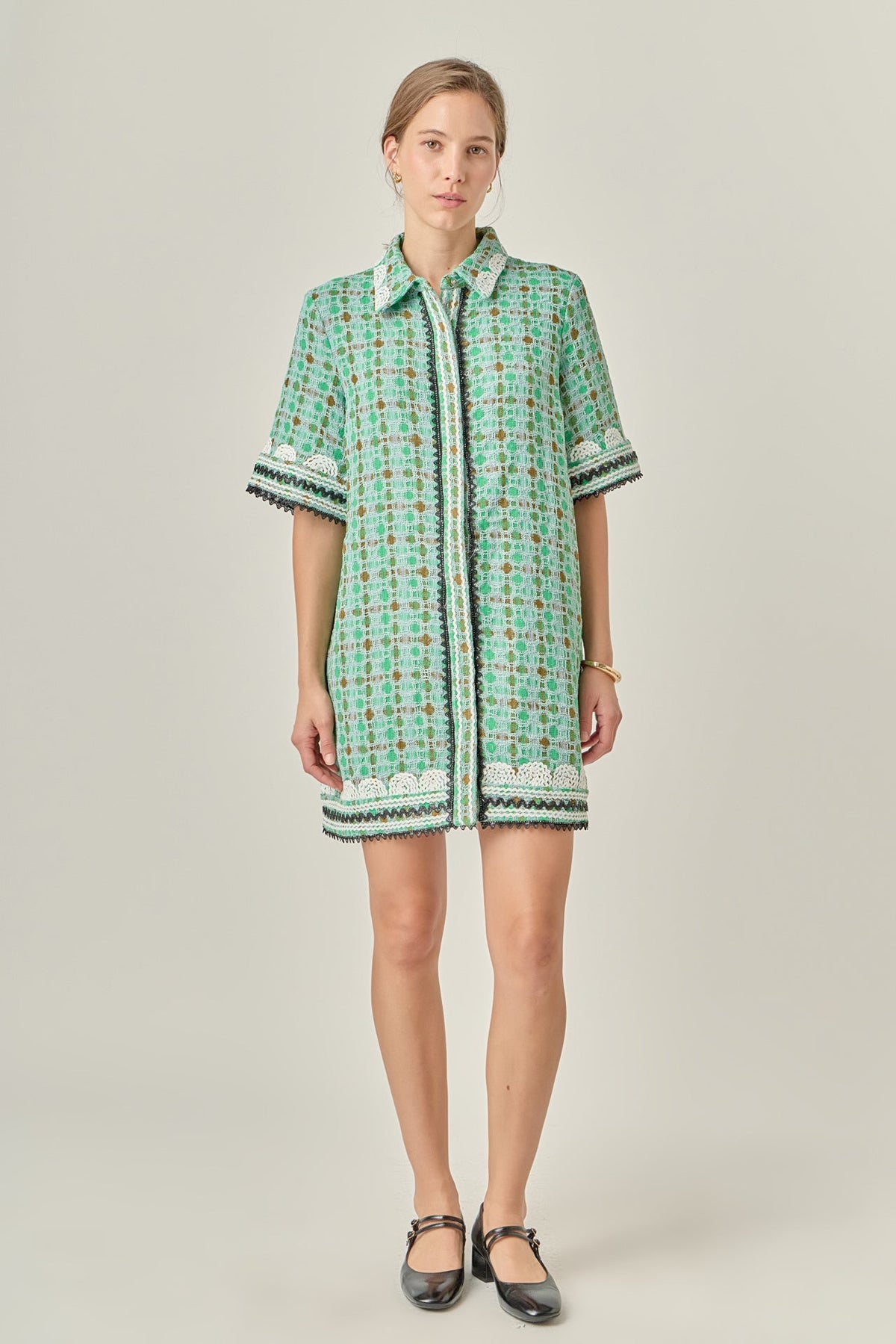ENGLISH FACTORY - Boucle Mini Shirt Dress With Ric Rac Trim - DRESSES available at Objectrare