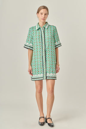 ENGLISH FACTORY - Boucle Mini Shirt Dress With Ric Rac Trim - DRESSES available at Objectrare
