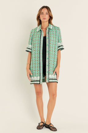 ENGLISH FACTORY - English Factory - Boucle Mini Shirt Dress With Ric Rac Trim - DRESSES available at Objectrare