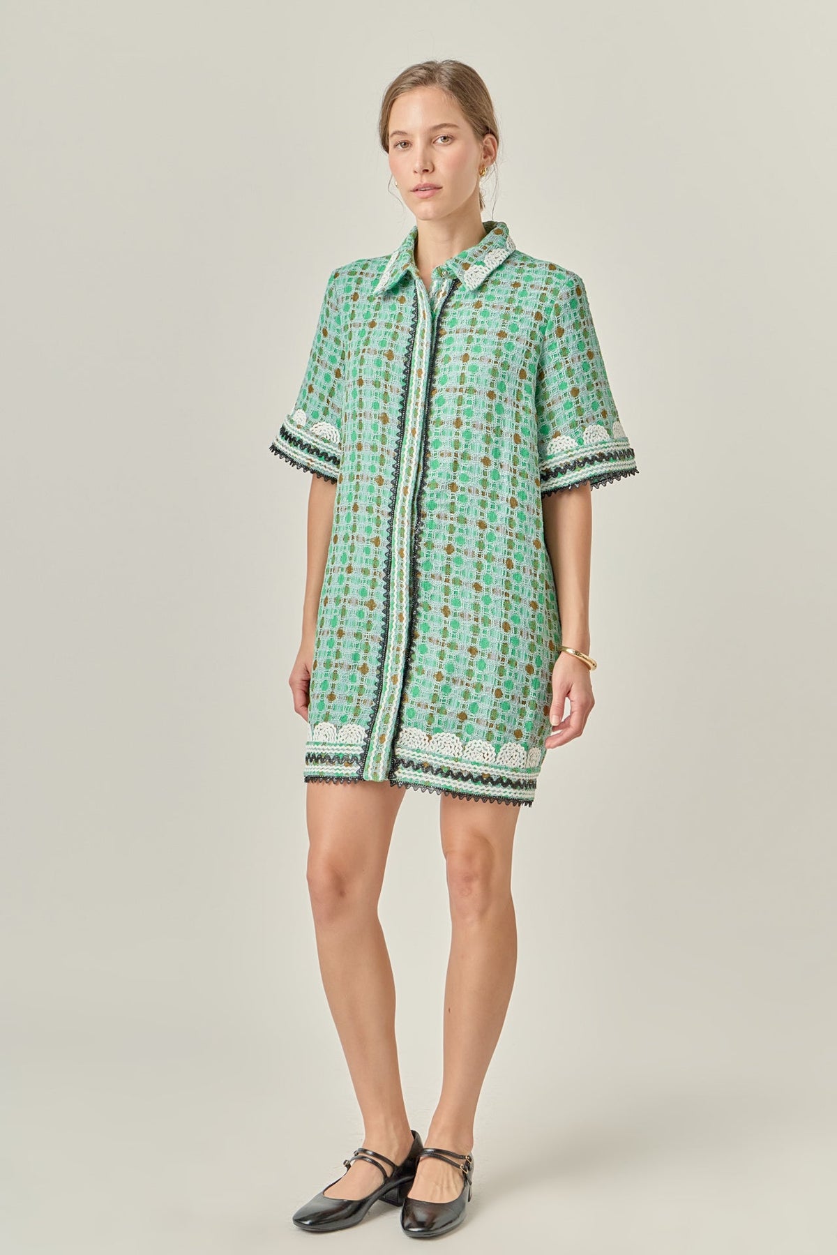 Boucle Mini Shirt Dress With Ric Rac Trim